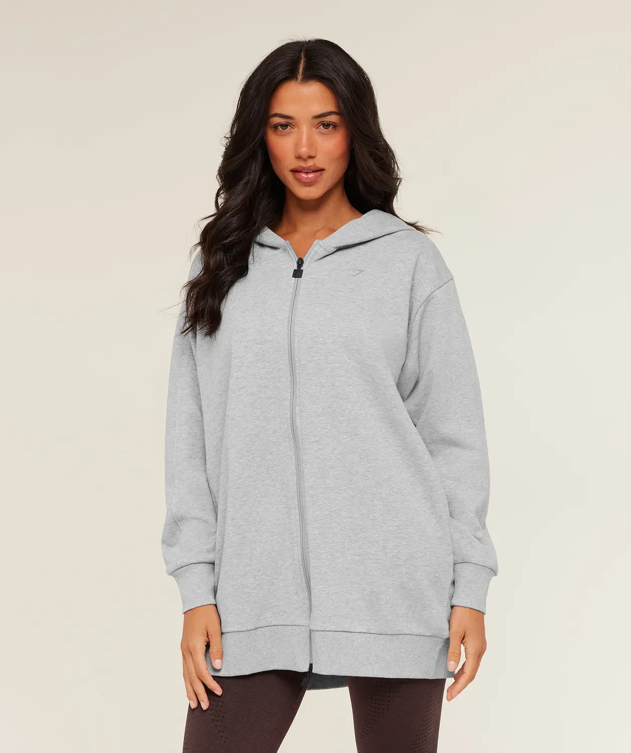Covered Longline Zip Up Hoodie Oversized Fit